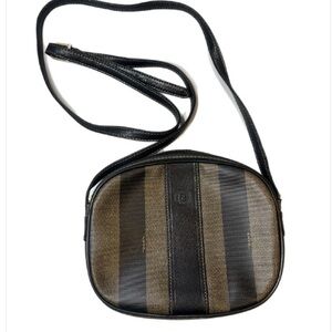 Vintage Fendi Pequin Black Leather Crossbody Bag